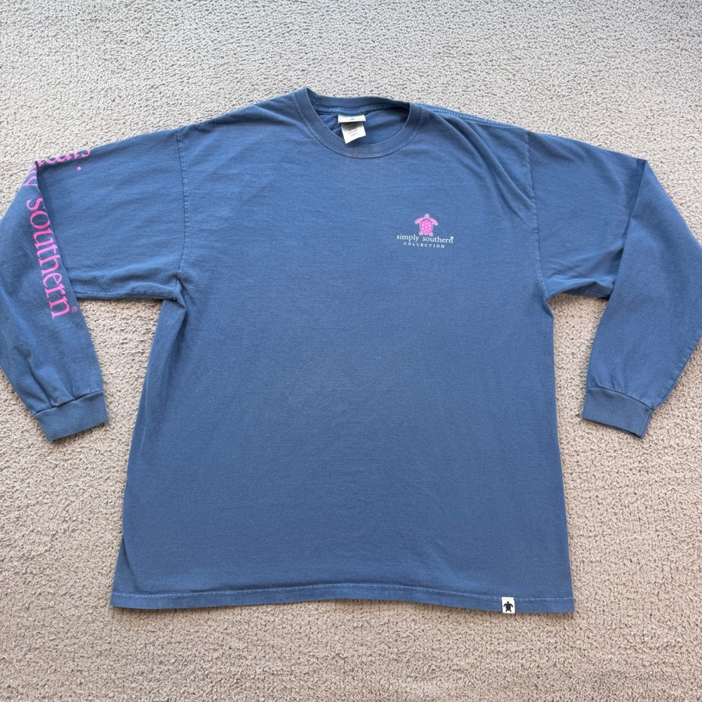 Simply Southern Men Blue Long Sleeve Sea Turtle Graphic T-Shirt XL Prep Hard